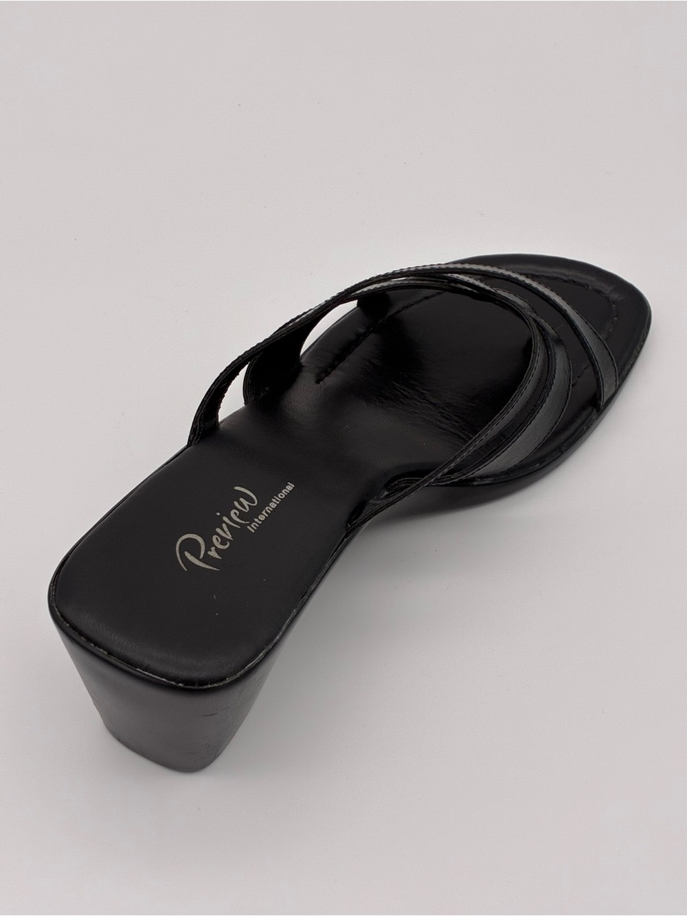Preview International - Women's Black Leather Strappy Wedge Sandal - Picture 5 of 10
